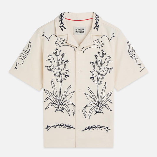 Scotch and Soda - Placed Print Short Sleeve Shirt, Eggnog
