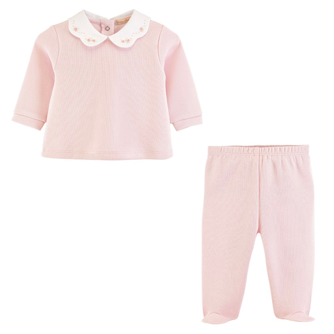 Baby Club Chic - Pretty Bows & Roses Pima Jacquard Top And Pant Set, Pink