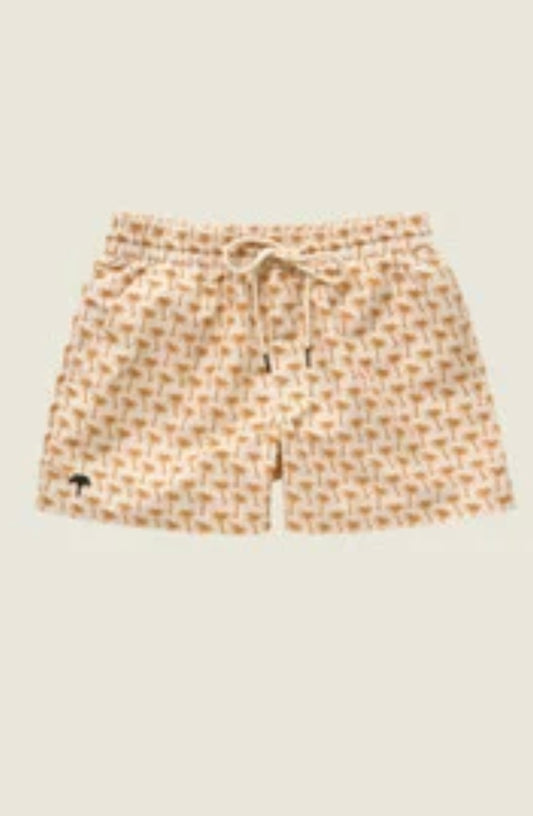 OAS kids beige palm swim shorts