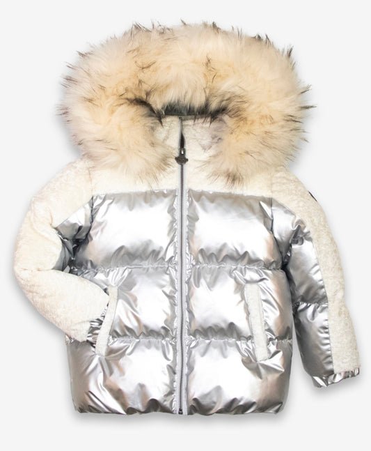 Appaman - Mixed Media Puffer Coat, Silver