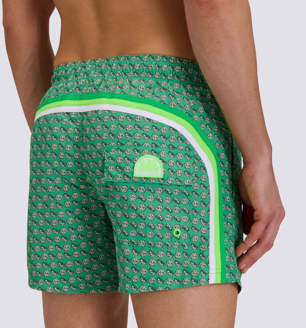 Sundek - Men’s 14’ Elastic Waist Swim Trunks, Bright Green