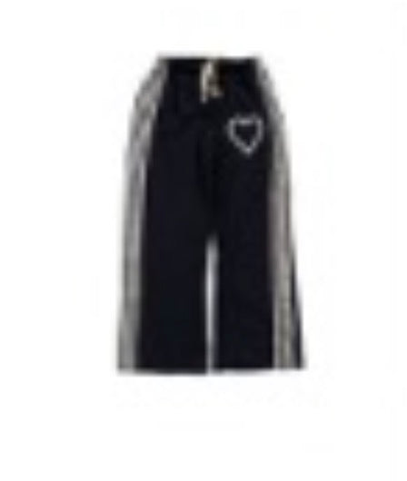 T2Love - Wide Leg Pant with Sports Trim Heart Outline, Navy