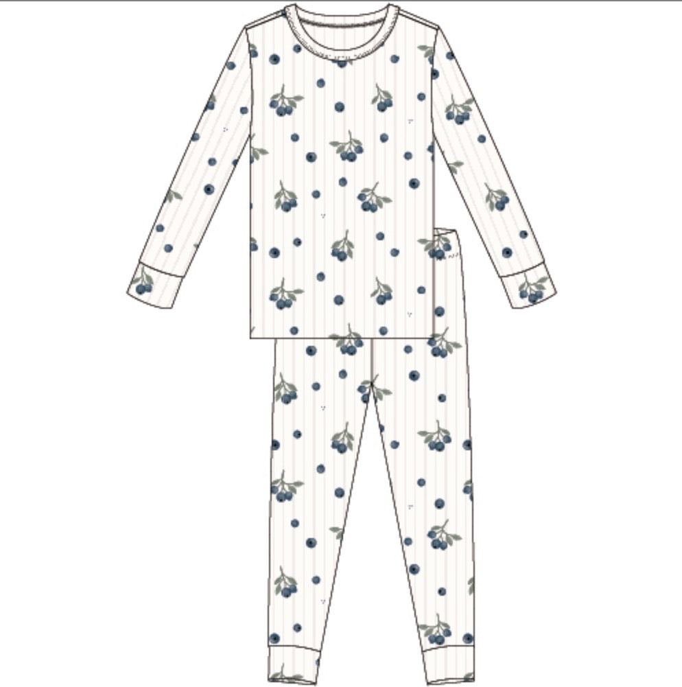 Petite Lem - Blueberry Long Sleeve Top & Pants Pajamas Set, Off White