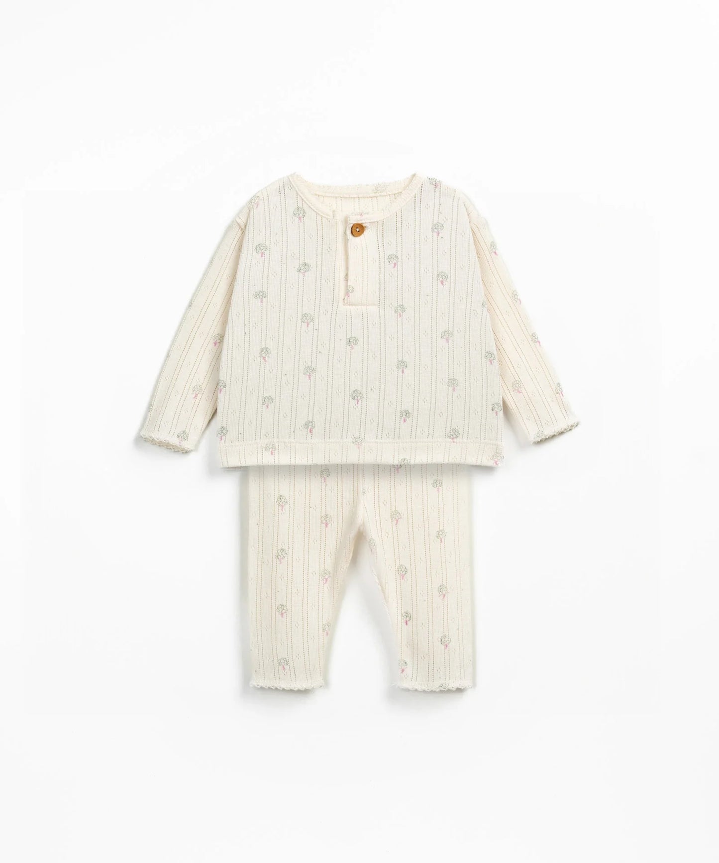 Play Up - Printed Ajour Artichoke Bodysuit and Legging Set (Cream)