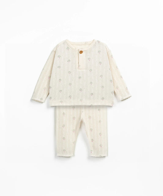 Play Up - Printed Ajour Artichoke Bodysuit and Legging Set (Cream)