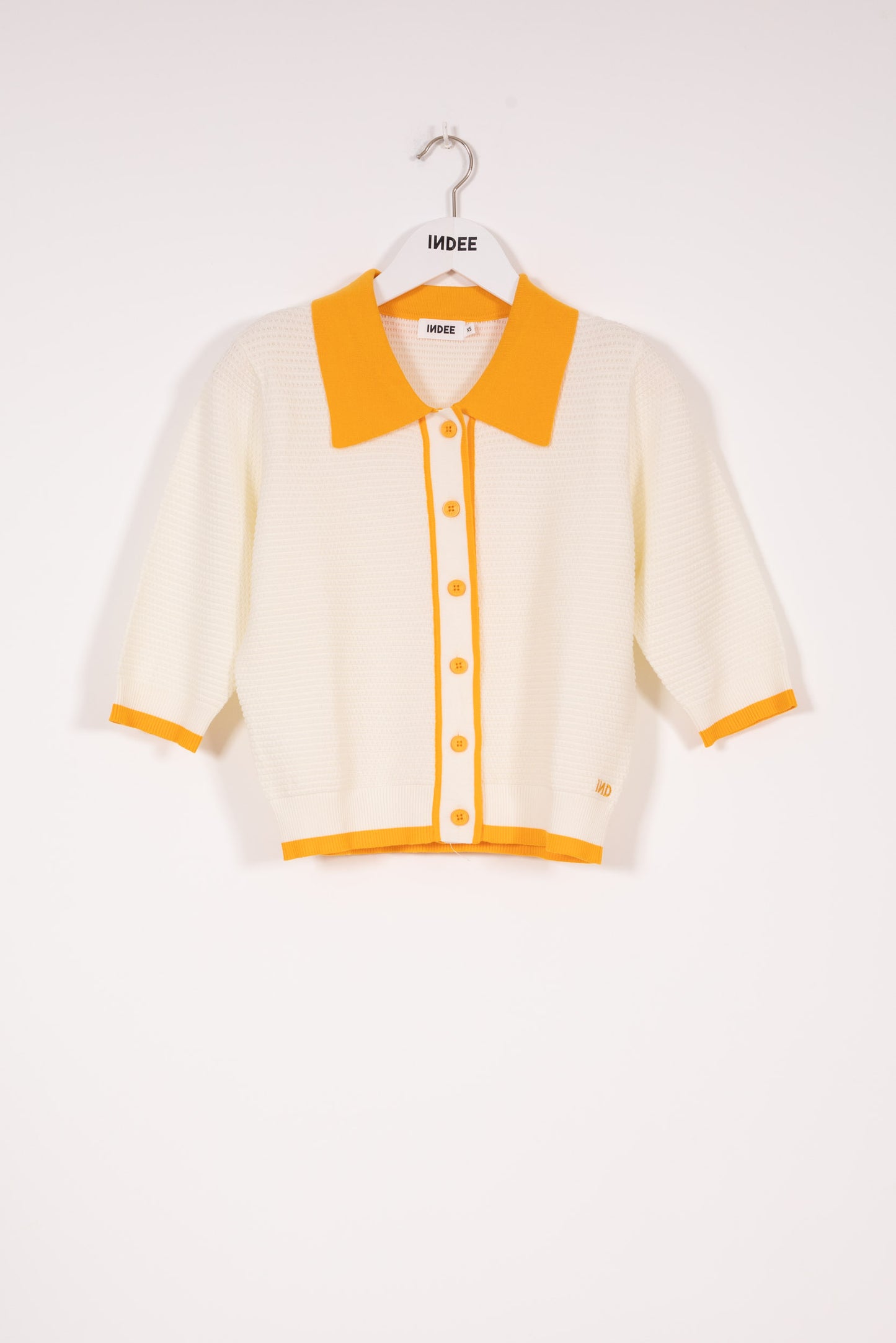 Indee - View Polo Collar Cardigan Short Sleeve Shirt, Off White