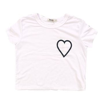 T2Love - Short Sleeve Boxy Top with Heart Outline, White