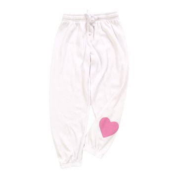 T2Love - Athletic Elastic Waist and Cuffed Pants with Fuzzy Hearts, White