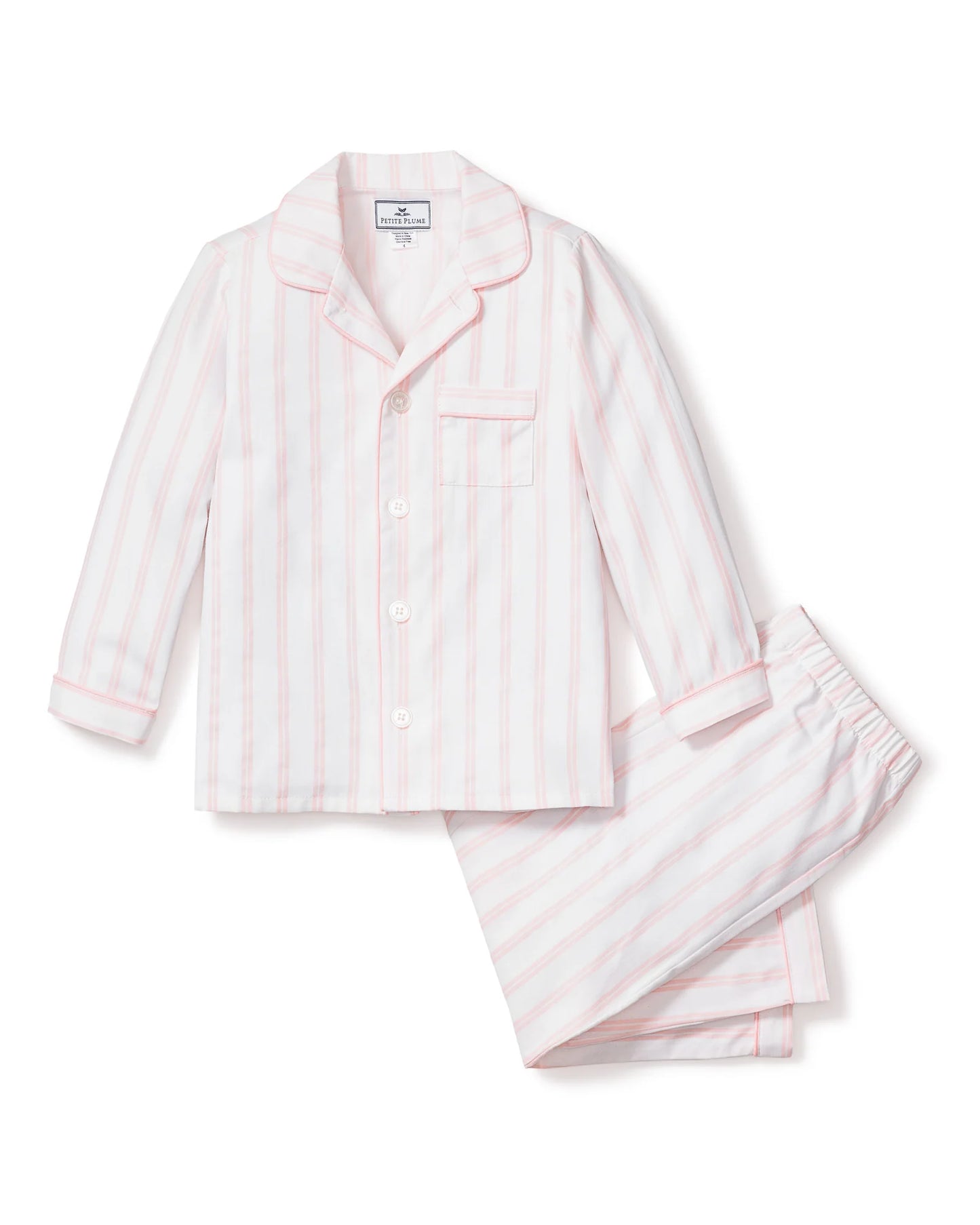 Petite Plume - Kid's Twill Pajama Set in Pink and White Stripe