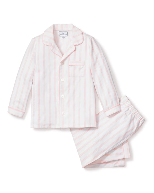 Petite Plume - Kid's Twill Pajama Set in Pink and White Stripe