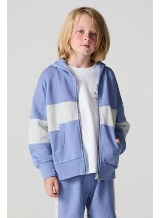 Chaser - Color Block Paxton Zip Up Hoodie & Wide Leg Shorts, Violet Frost