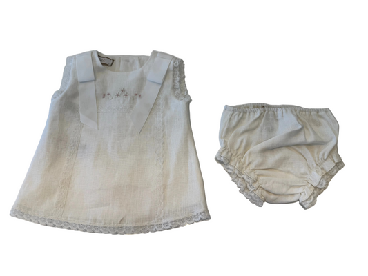 Paz Rodriguez - Woven Newborn Short Dress Set, Cream