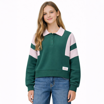 Vintage Havana - Color Block Polo Sweatshirt, Alpine/Pink