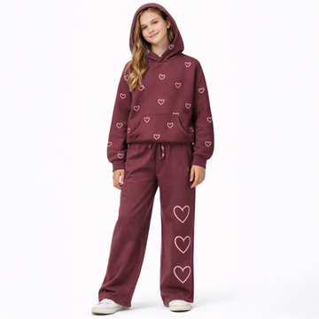Vintage Havana - Lurex Heart EMB Hoodie & Sweatpants, Maroon