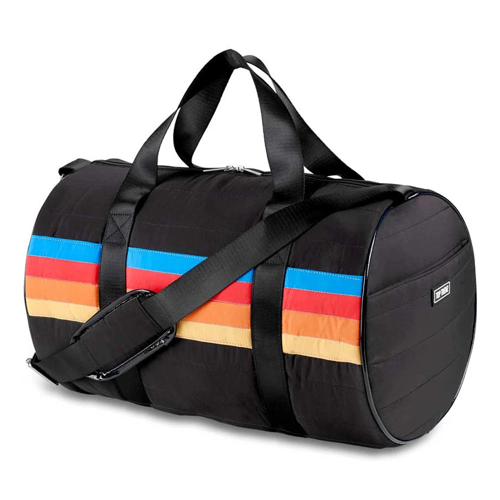 Top Trenz - Black Puffer Duffle Bag Retro Stripe