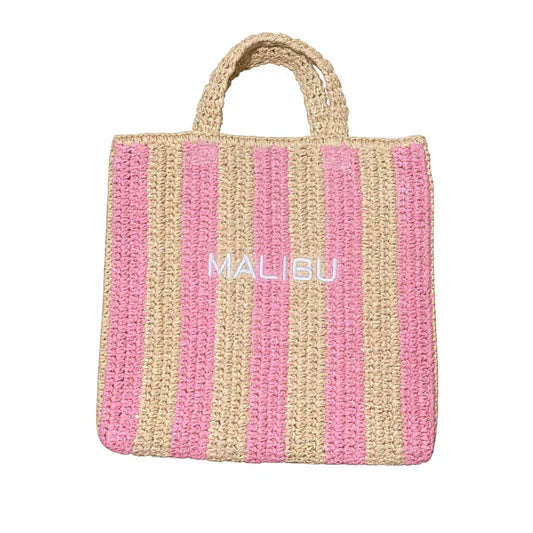 Malibu Sugar - Straw Striped Tote, Pink Malibu