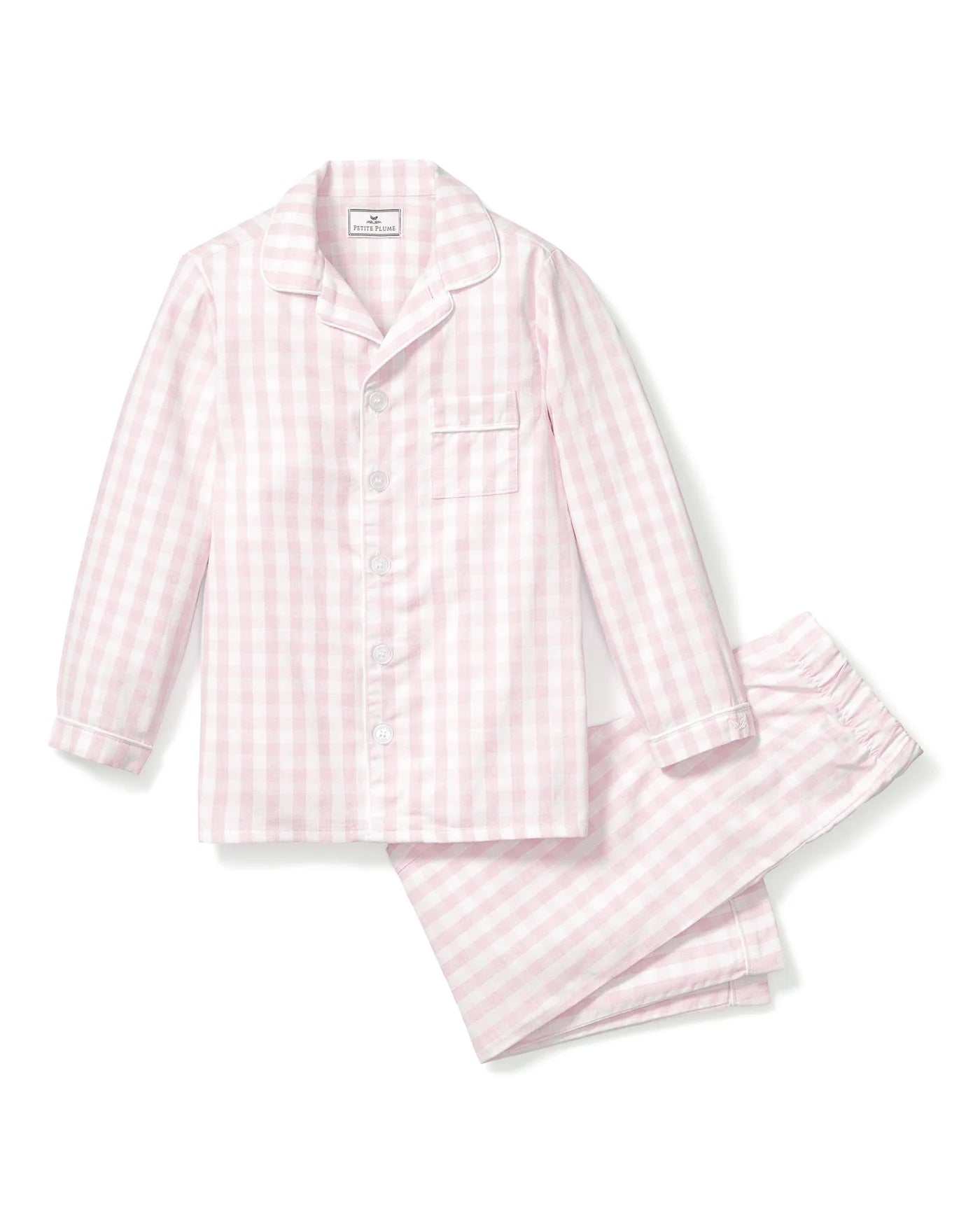 Petite Plume - Kid’s Twill Pajama Set, Pink Gingham