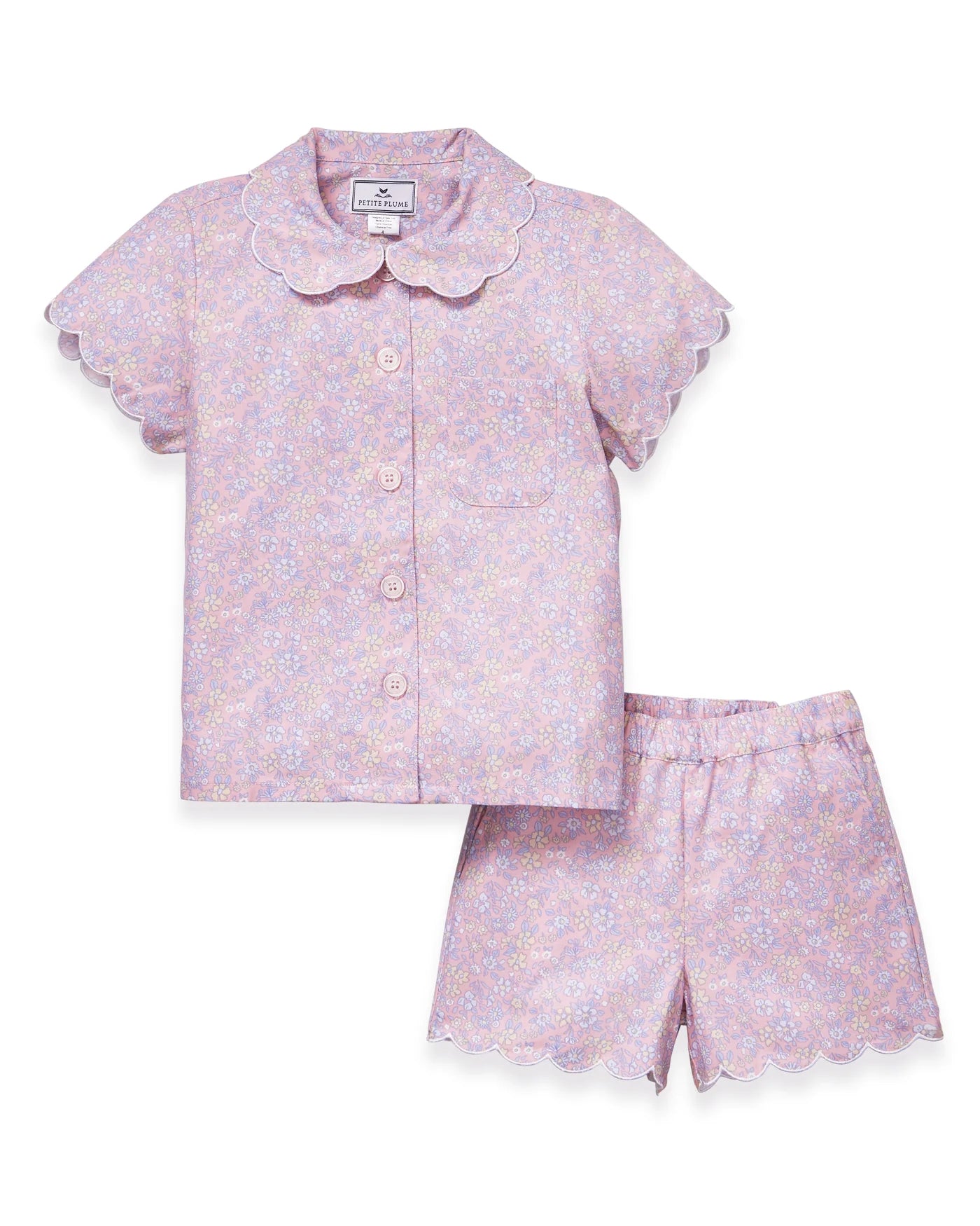 Petite Plume - Kid’s Twill Colette Pajama Short Set, Fleur Blush