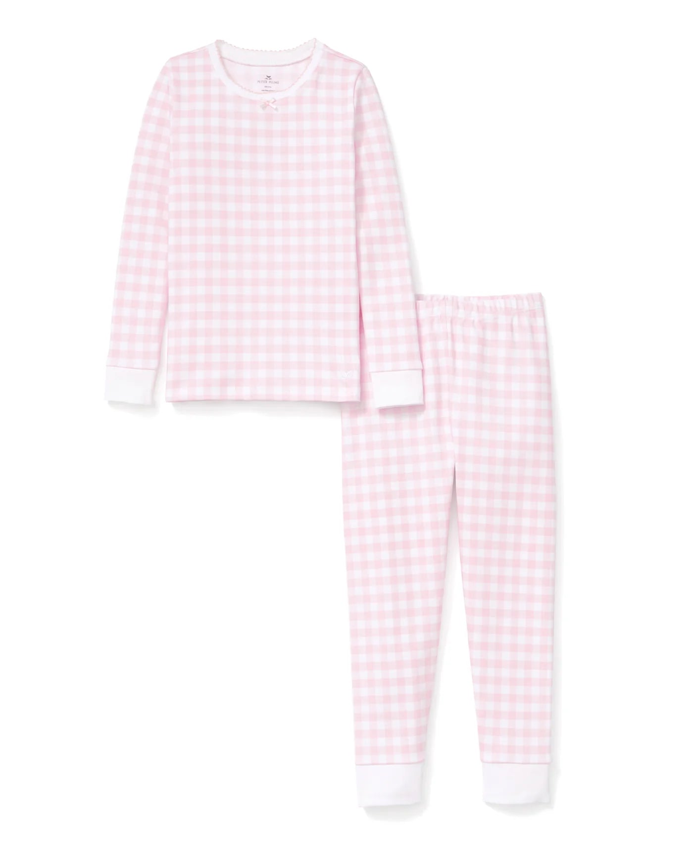 Petite Plume - Kid’s Pima Snug Fit Pajama Set, Pink Gingham