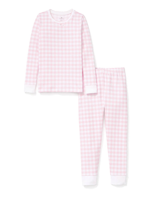 Petite Plume - Kid’s Pima Snug Fit Pajama Set, Pink Gingham
