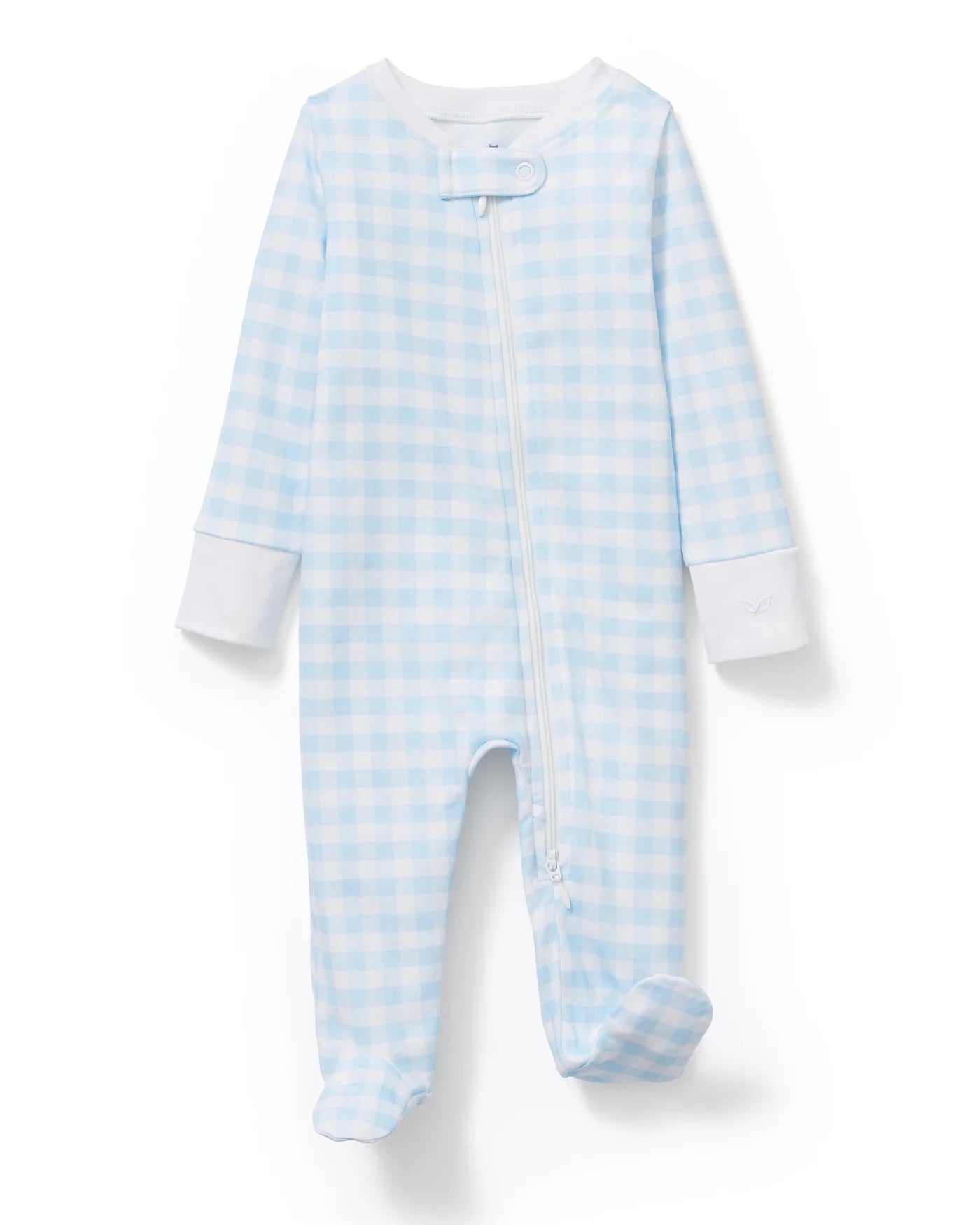 Petite Plume - Baby’s Pima Romper, Light Blue Gingham