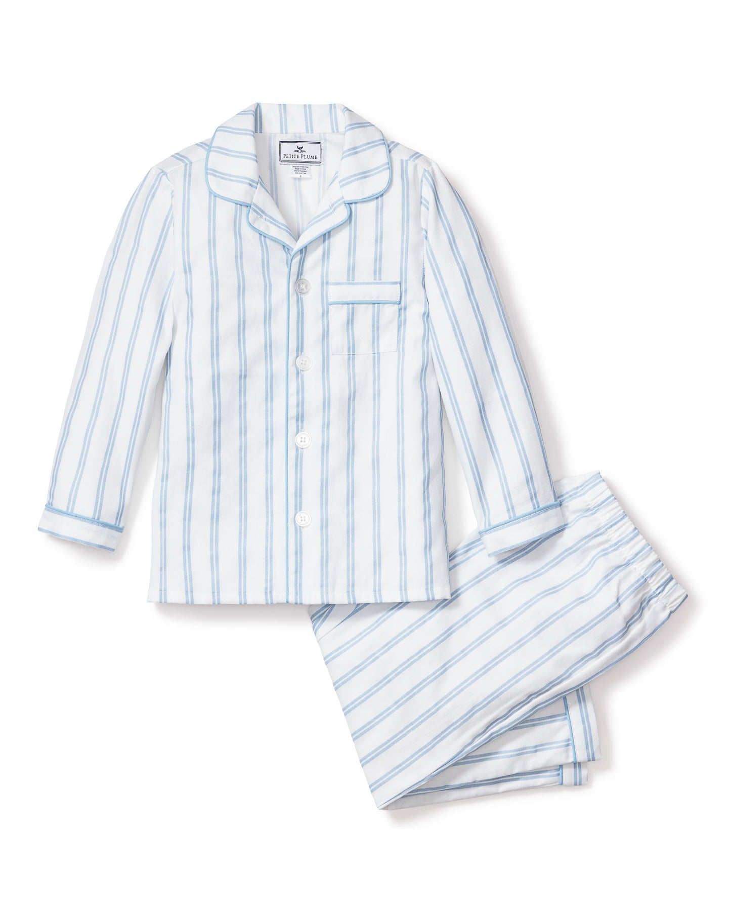Petite Plume - Kid’s Twill Pajama Set, Periwinkle Stripe