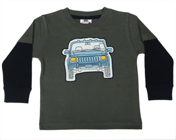 Mish - Jeep Applique Long Sleeve Shirt, Olive