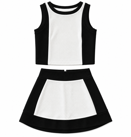 If So - Knit Color Block Top & Skort, Black/White