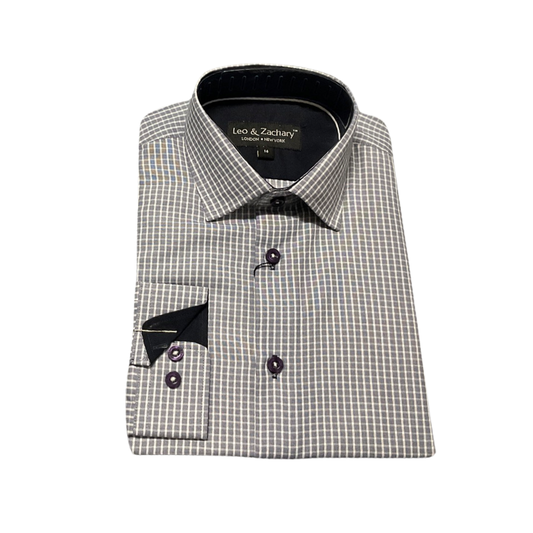 Leo and Zach dress shirt marine/ white checks