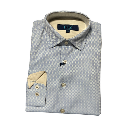 Leo and Zach dress shirt blue/sand diamond Jacquard