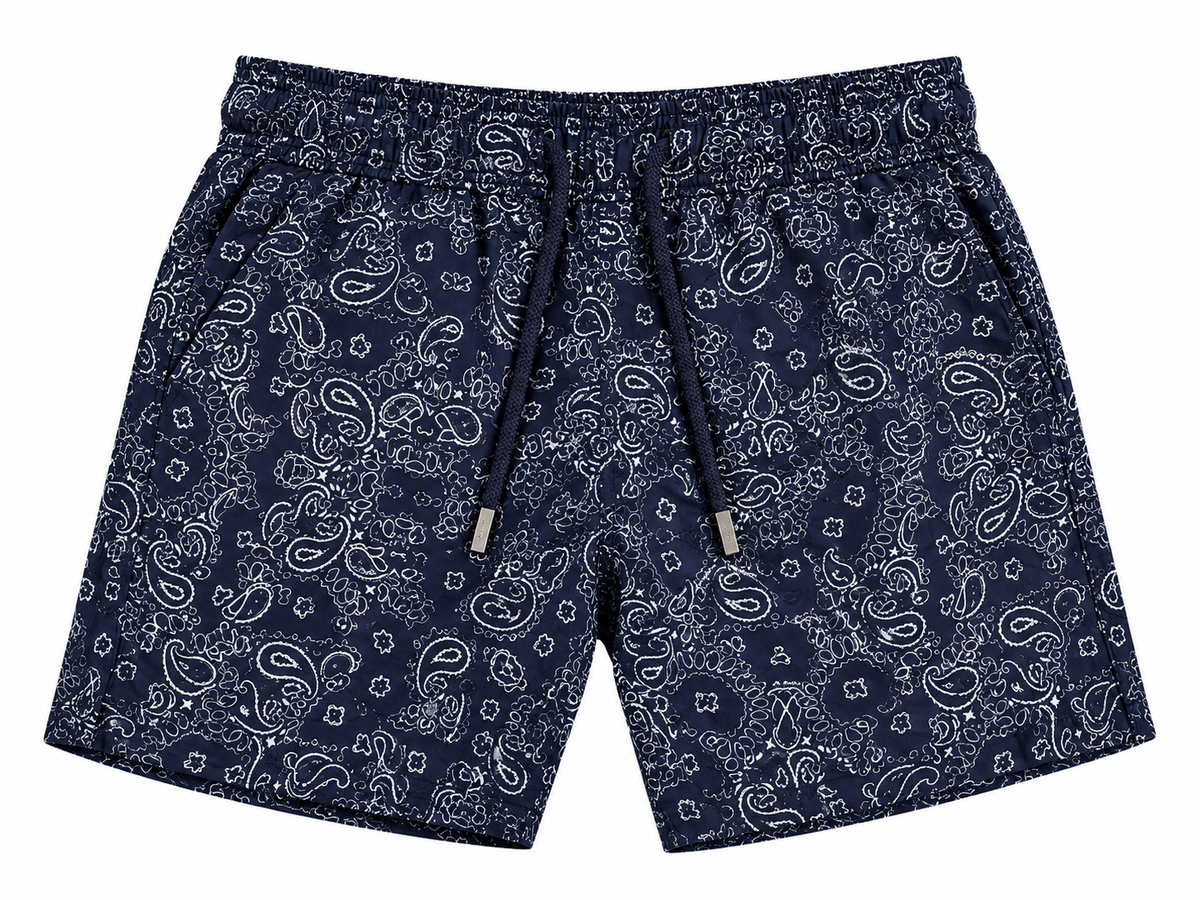 Pier St Barth - Pier Men’s Swim Shorts, Navy Paisley
