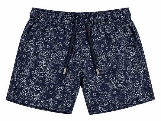 Pier St Barth - Pier Boys Swim Shorts, Navy Paisley