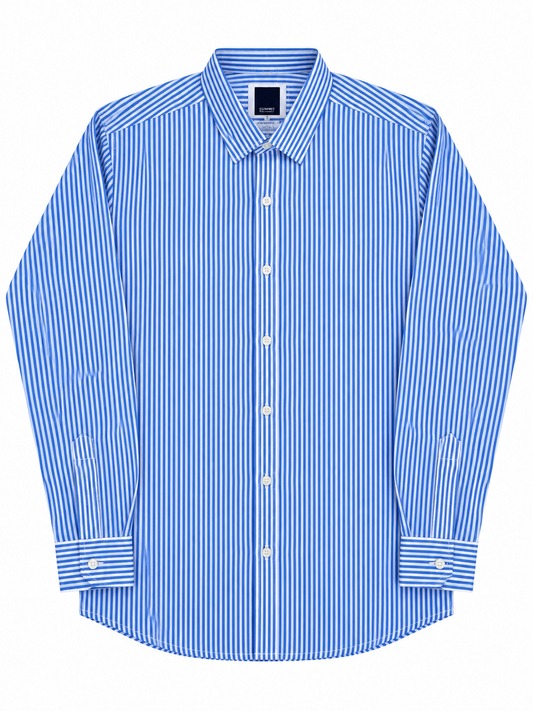 Pier St Barth - Palmer Men’s Striped Long Sleeve Shirt, Andy Blue Stripe Seersucker
