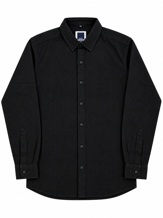 Pier St Barth - Palmer Men’s Long Sleeve Shirt, Black Seersucker