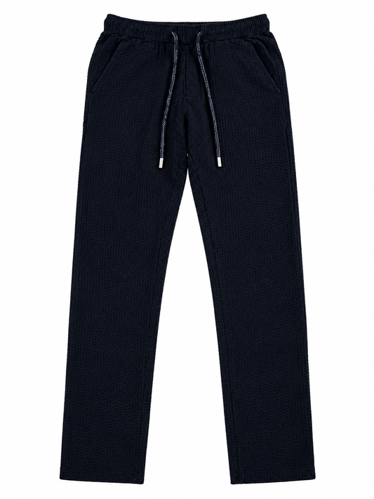 Pier St Barth - Bahamas Men’s Cotton Pants, Navy Seersucker