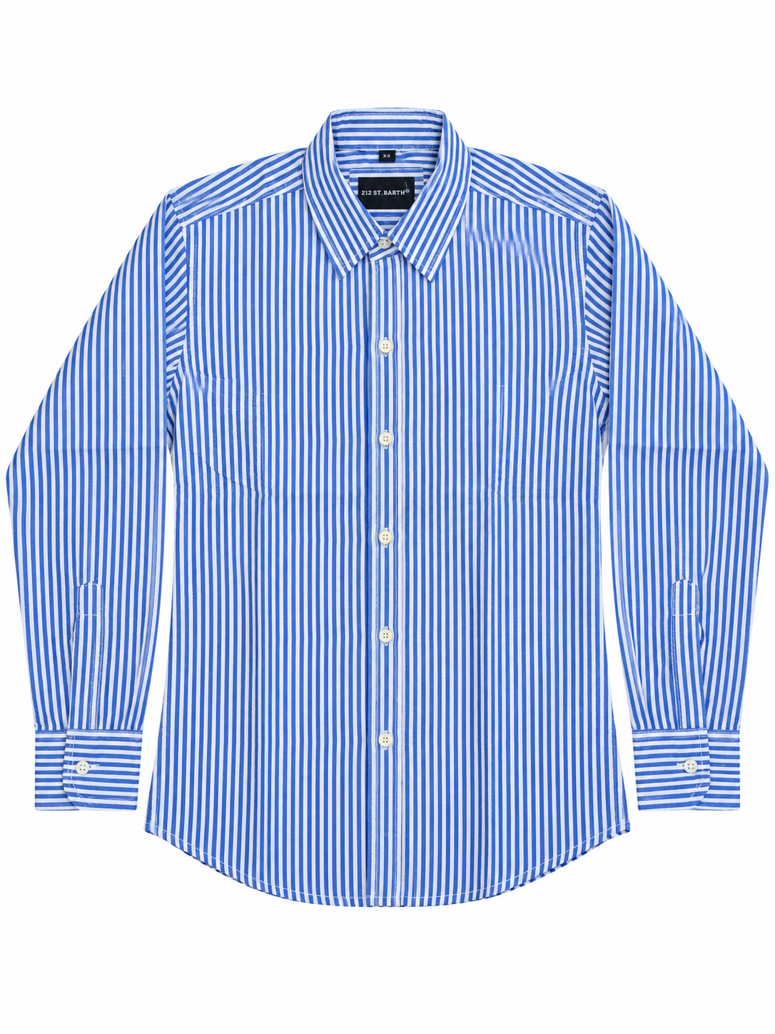 Pier St Barth - Palmer Boys Striped Long Sleeve Shirt, Andy Blue Stripes Seersucker