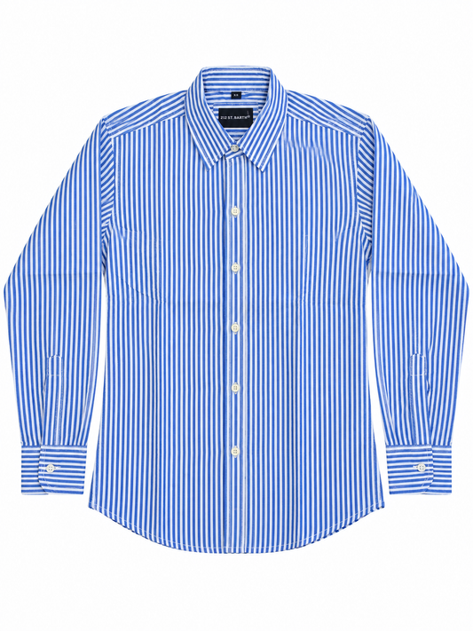Pier St Barth - Palmer Boys Striped Long Sleeve Shirt, Andy Blue Stripes Seersucker