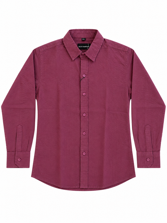 Pier St Barth - Palmer Boys Long Sleeve Shirt, Rhubarb Seersucker