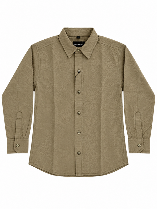 Pier St Barth - Palmer Boys Long Sleeve Shirt, Sand Seersucker