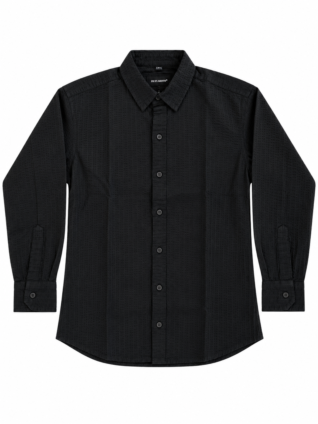 Pier St Barth - Palmer Boys Long Sleeve Shirt, Black Seersucker