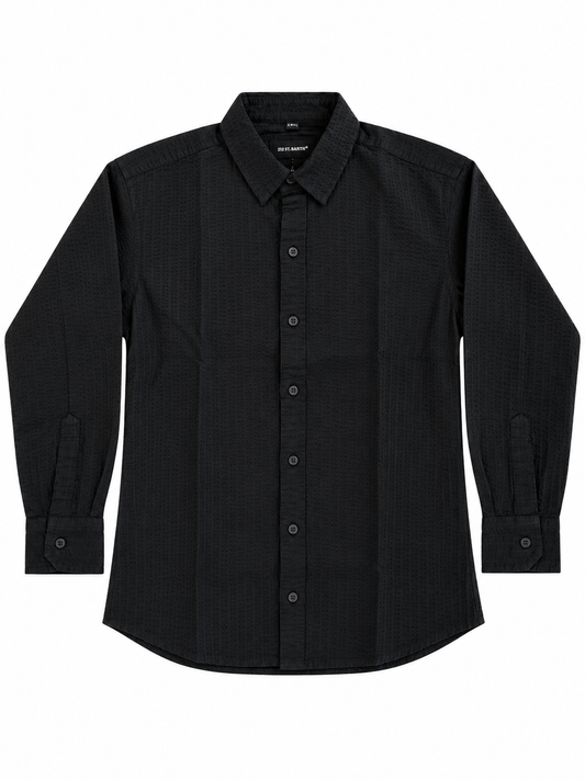 Pier St Barth - Palmer Boys Long Sleeve Shirt, Black Seersucker