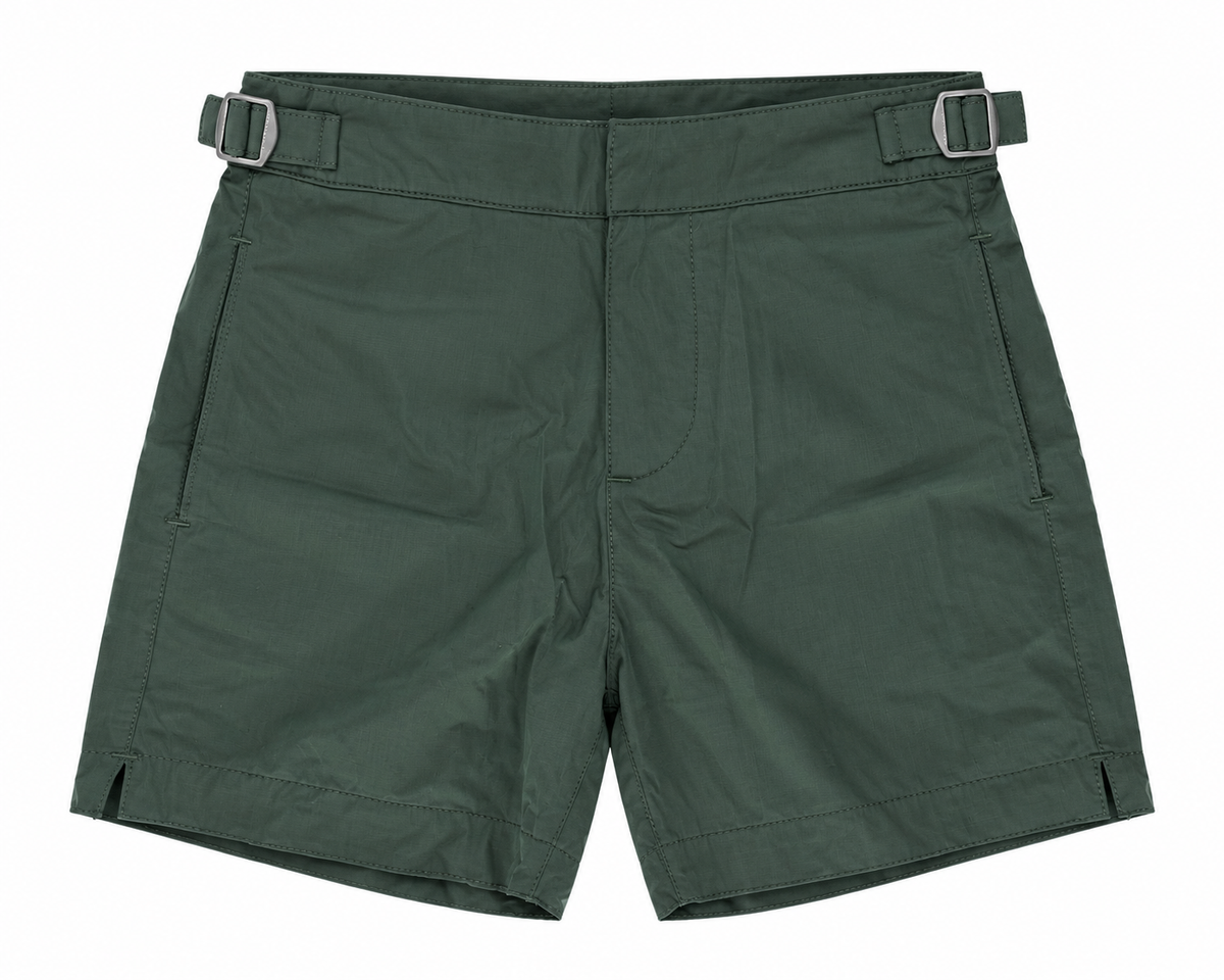 Pier St Barth - Hampton Boys Swim Shorts, Light Olive Buckle Stretch