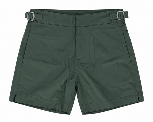 Pier St Barth - Hampton Boys Swim Shorts, Light Olive Buckle Stretch