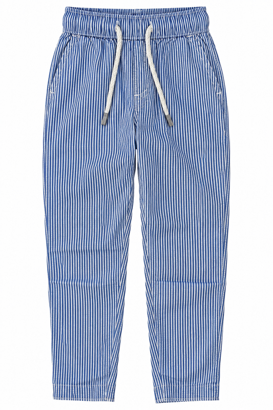 Pier St Barth - Bahamas Cotton Boys Pants, Blue Stripes Seersucker