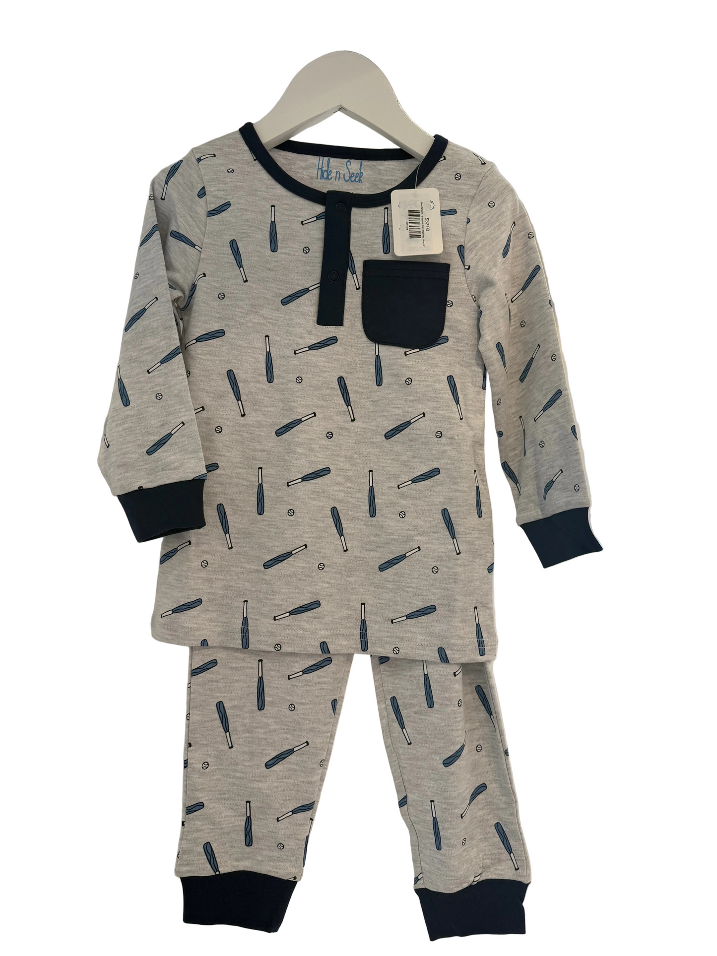 Hide N Seek - Baseball Print Pajamas, Grey