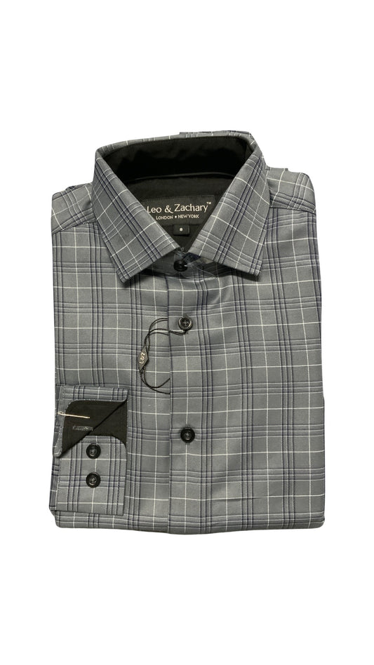 Leo and Zach dress shirt stone plaid