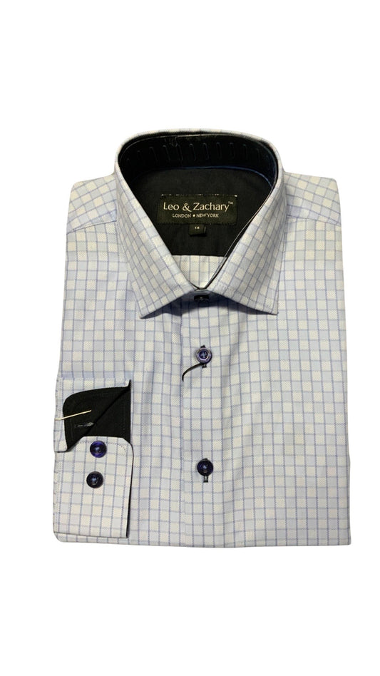 Leo and Zach dress shirt sky mini check