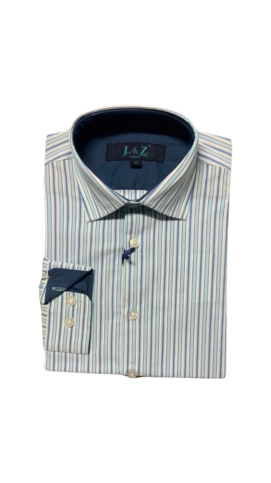 Leo and Zach dress shirt cyan/ blue stripes