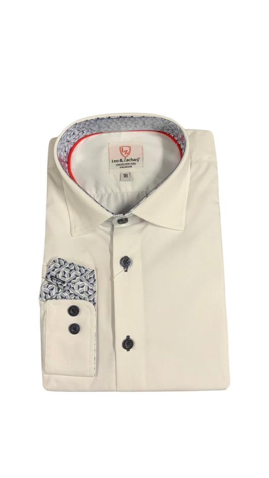 Leo and Zach dress shirt white with navy