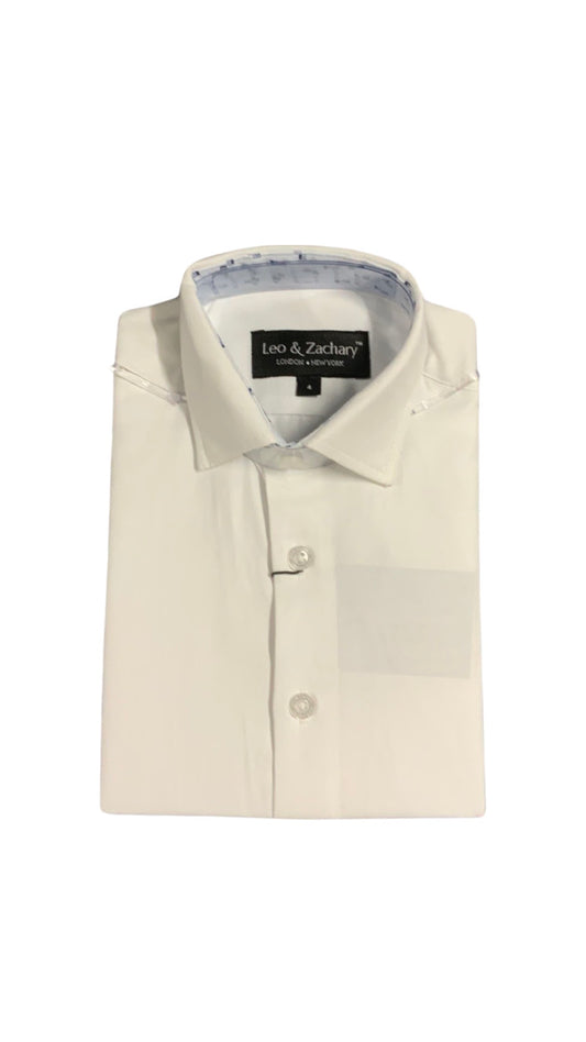 Leo and Zach dress shirt short sleeve white with print